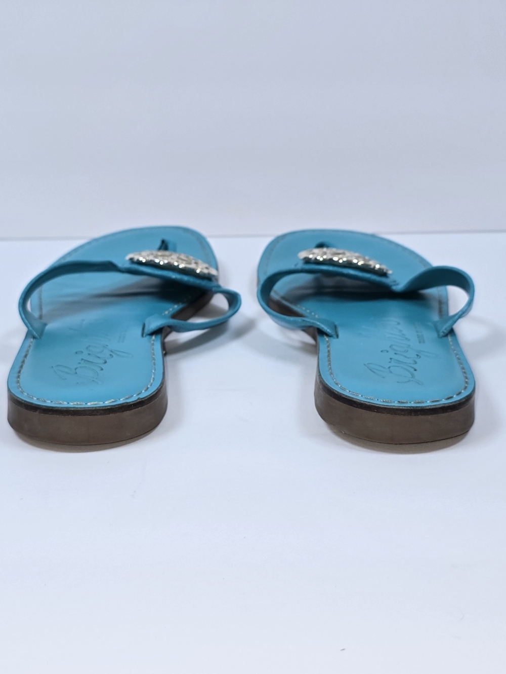 Brighton Alice Ferrara Turquoise Blue Leather Silver Medallion Thong Sandals Sz9 - Picture 4 of 9